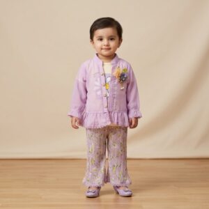 damsel kids chiffon top with inner & printed crush plazo – 3 piece summer outfit