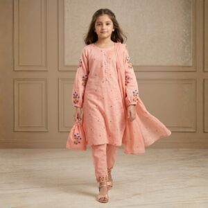 damsel kids peach cotton embroidered shirt with trouser – casual summer outfit