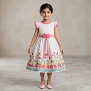 damsel kids white embroidered lawn frock with inner – floral summer dress