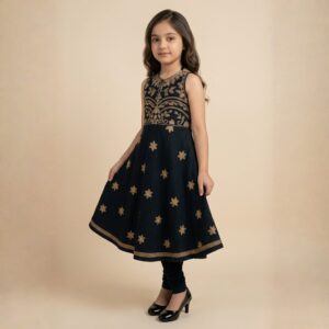 damsel kids black embroidered anarkali dress with pants – elegant party wear set