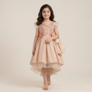 damsel kids skin pink embroidered fancy frock – floral party dress for girls