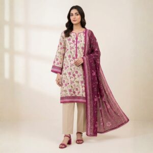 off white floral lawn 3 piece suit