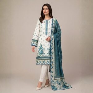 off white printed lawn 3 piece suit