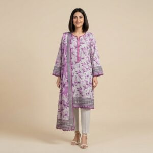 lavender printed lawn 3 piece suit