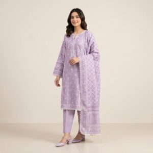 lilac printed lawn 3 piece suit