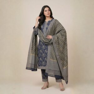 blue printed lawn 3 piece suit