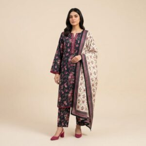 black floral lawn 3 piece suit