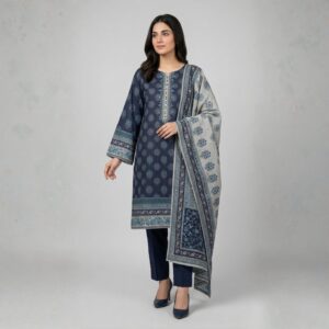 navy blue printed 3 piece suit