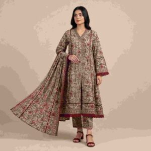 printed lawn panel frock 3 piece suit