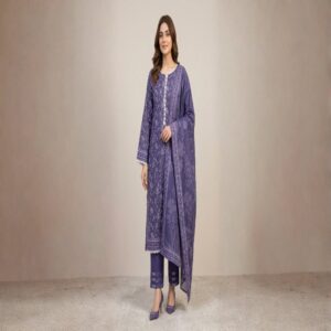 purple printed lawn 3 piece suit