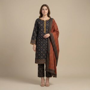 black printed lawn 3 piece suit
