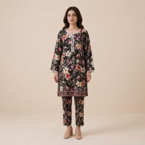black floral printed 2 piece suit