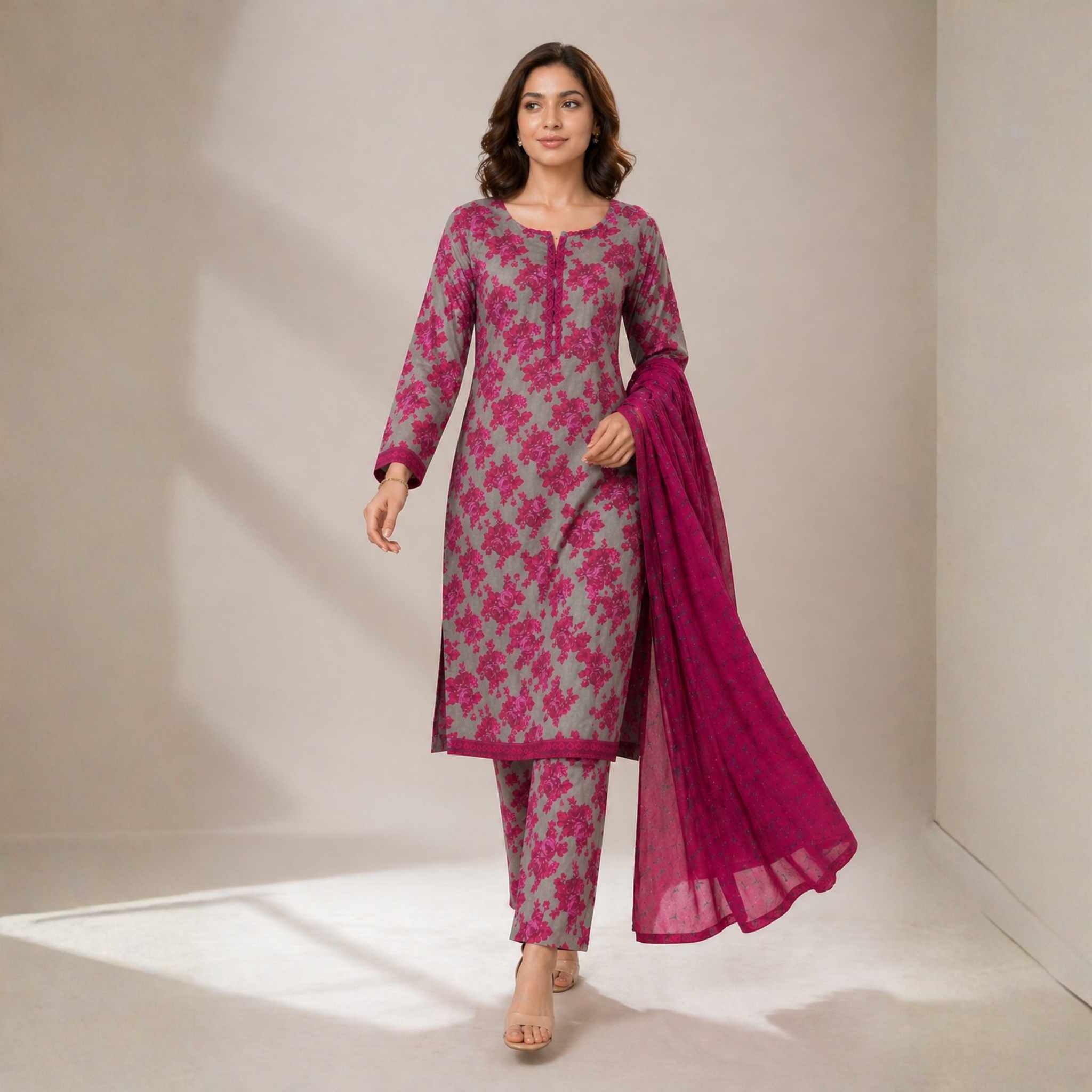 gray floral lawn three piece suit gray floral lawn three piece suit